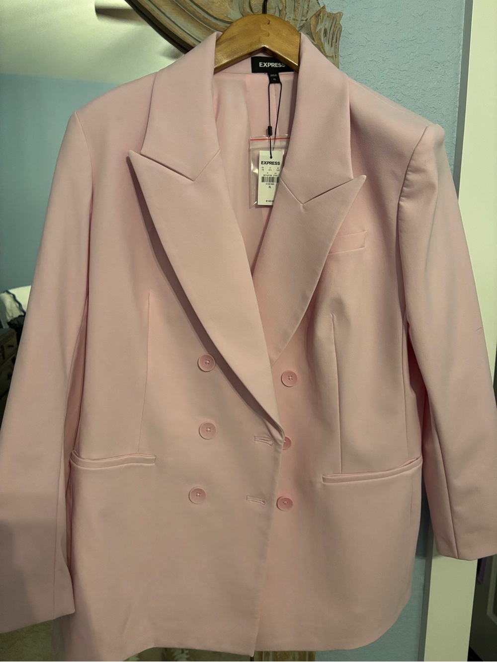 Express Double-Breasted Blazer in Light Pink